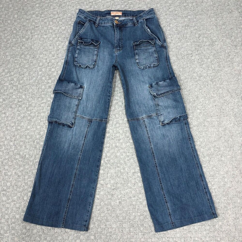 KUT From The Kloth Jodi Fab Ab Wide Leg Jeans Womens 6 Blue High Rise Cargo